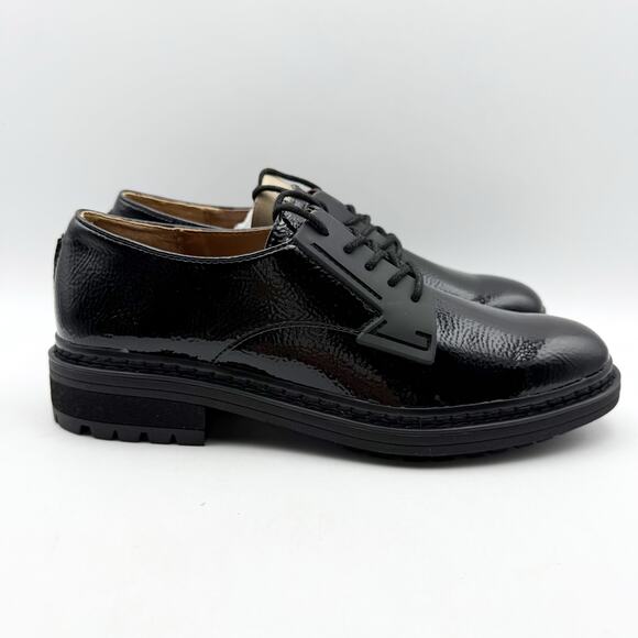 Franco Sarto Womens Sendra Lug Sole Derby Shoes US 6 M Black Patent Leather NWOB - Picture 3 of 12